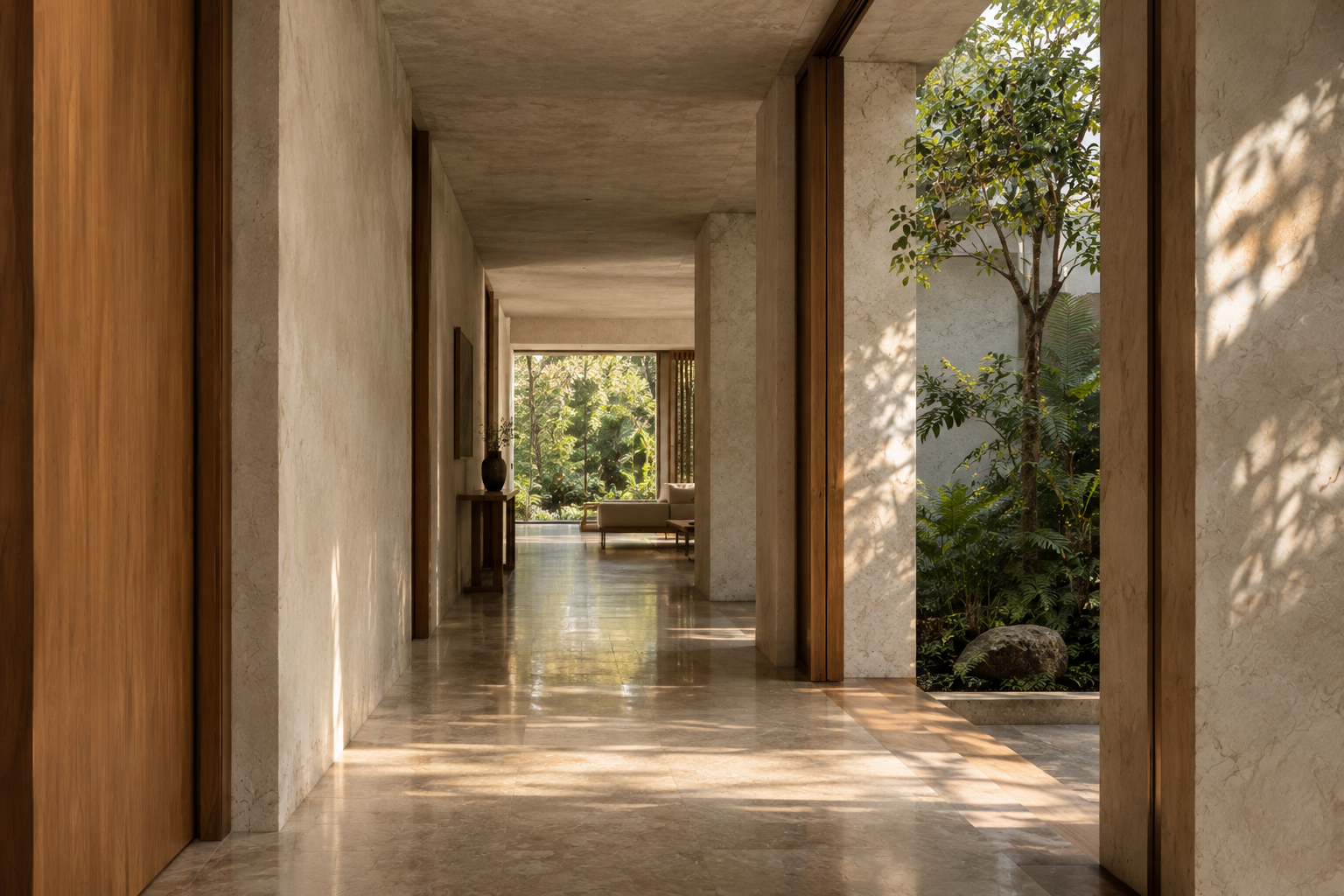 Minimal architectural interior with natural materials